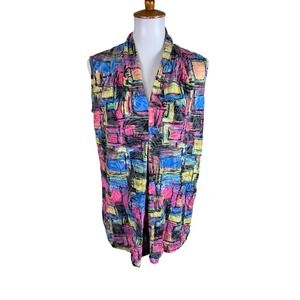 Shana Abstract‎ Multicolor Open Front Sleeveless Blouse Top Medium